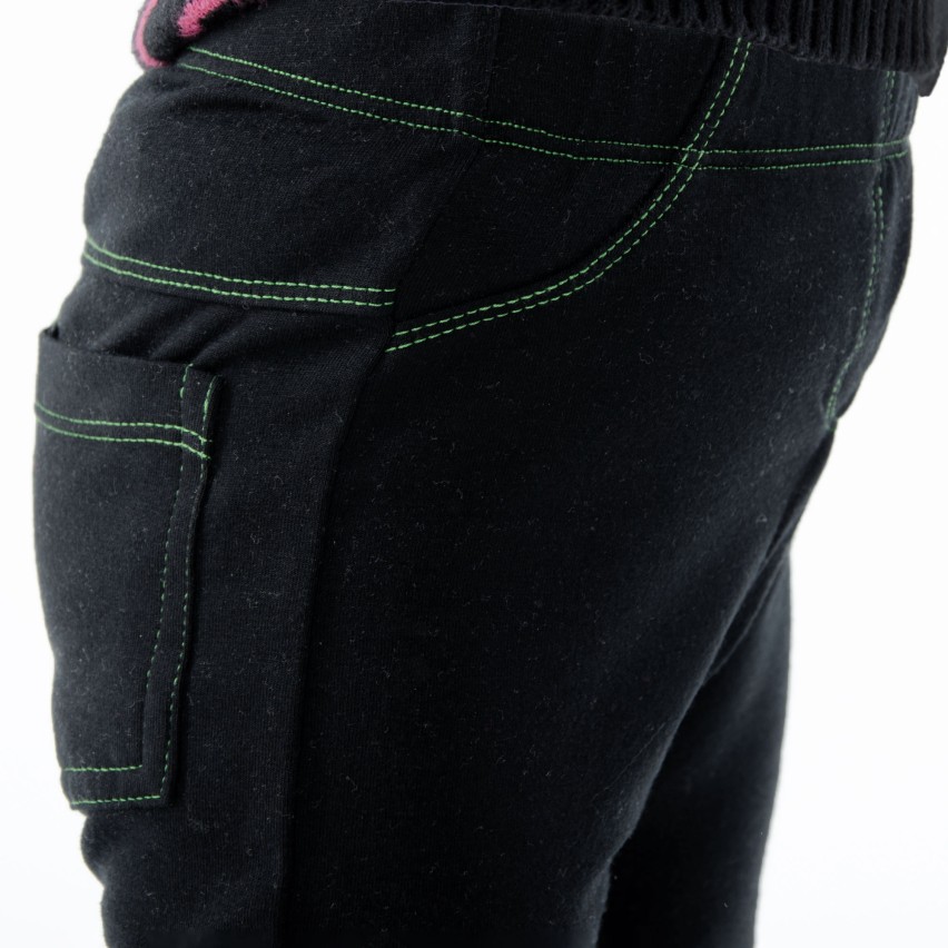 Leggings bimba caldo cotone nero Meritex impunture verde