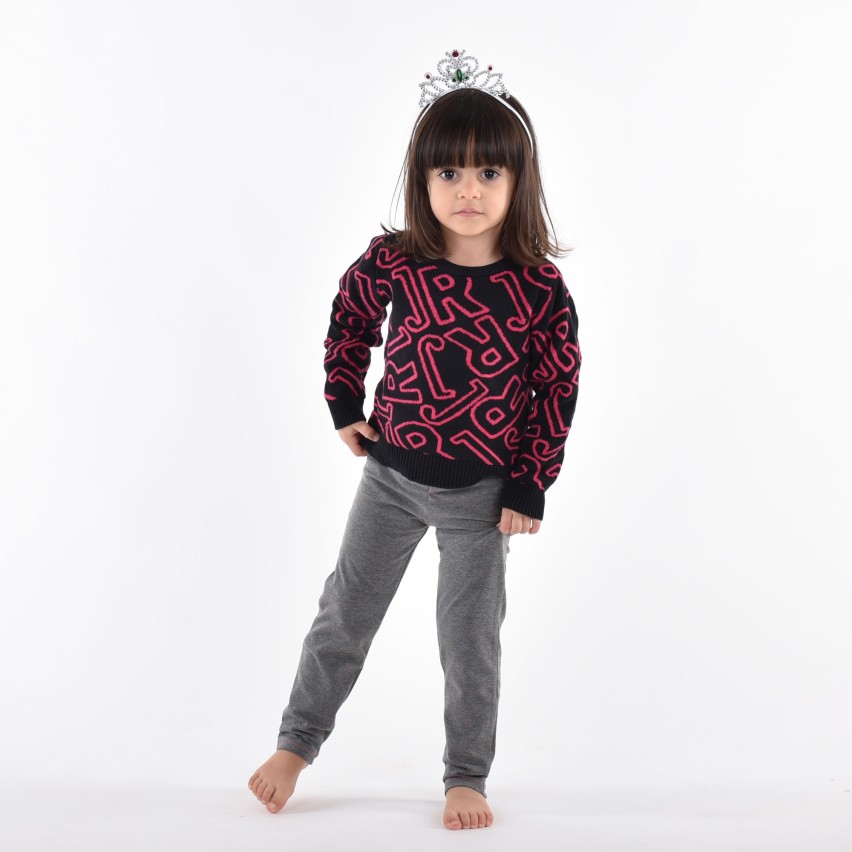 Leggings bimba caldo cotone grigio Meritex impunture rosa