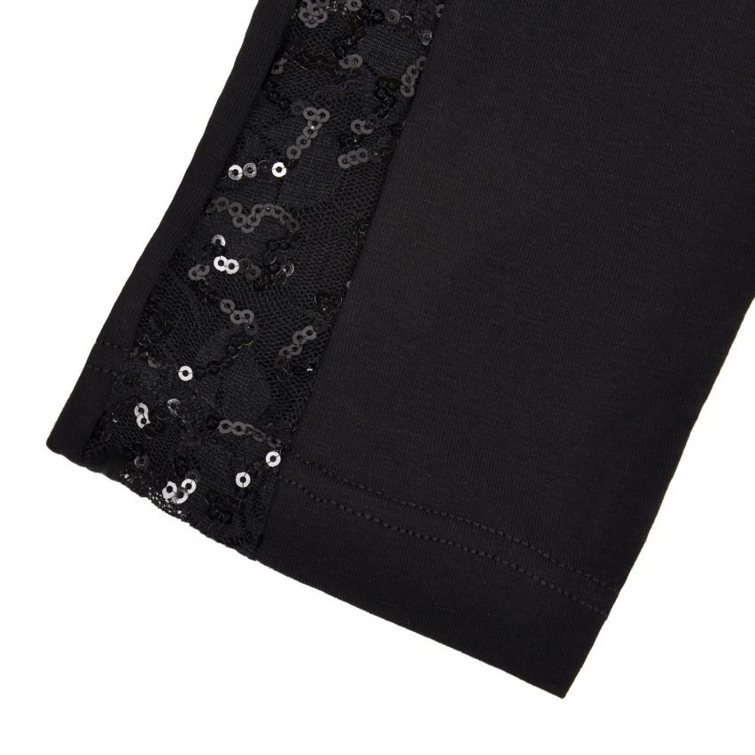 Leggings nero con dettaglio laterale pizzo e paillettes Jadea Galà 4451 