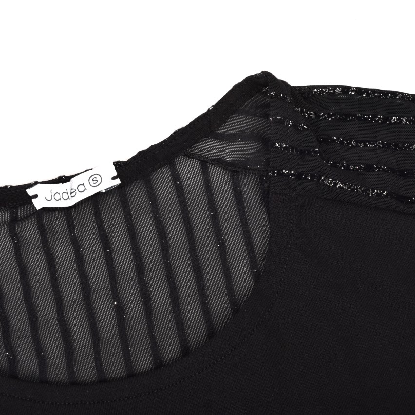 Maglia nera con manica semitrasparente righe glitter Jadea Galà 4453