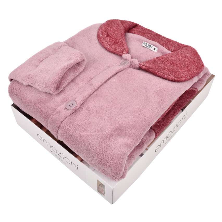 Vestaglia con bottoni e tasche in caldissimo coral rosa Karel se3461
