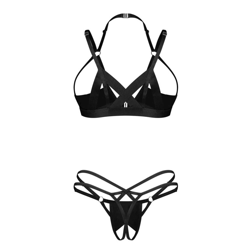 Set sexy effetto latex reggiseno aperto perizoma cavallo aperto Obsessive Keira Lise