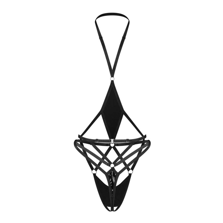 Teddy sexy open bust effetto latex cavallo aperto Obsessive