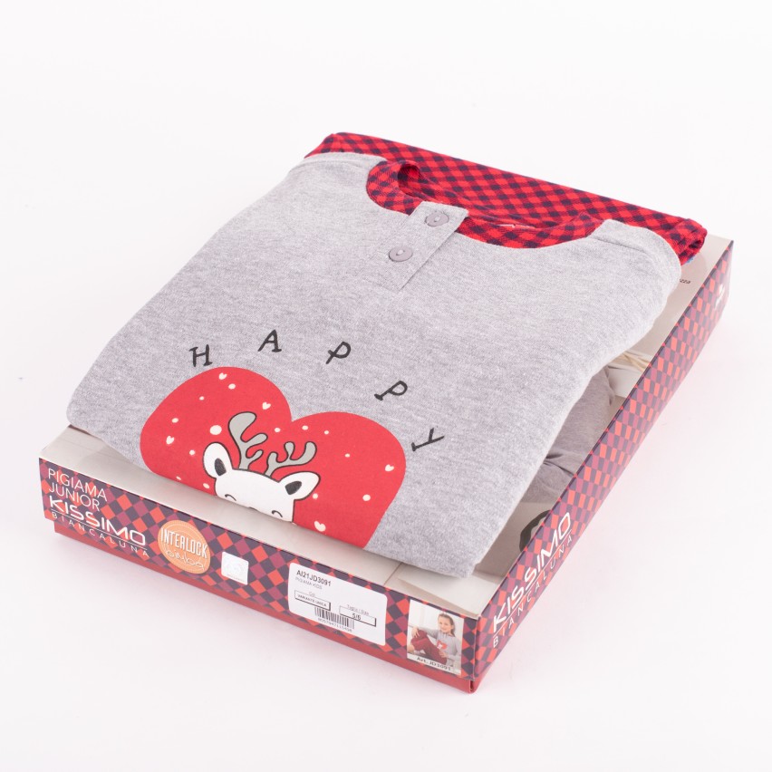 Pigiama bambina caldo cotone Biancaluna D3091 renna a scacchi