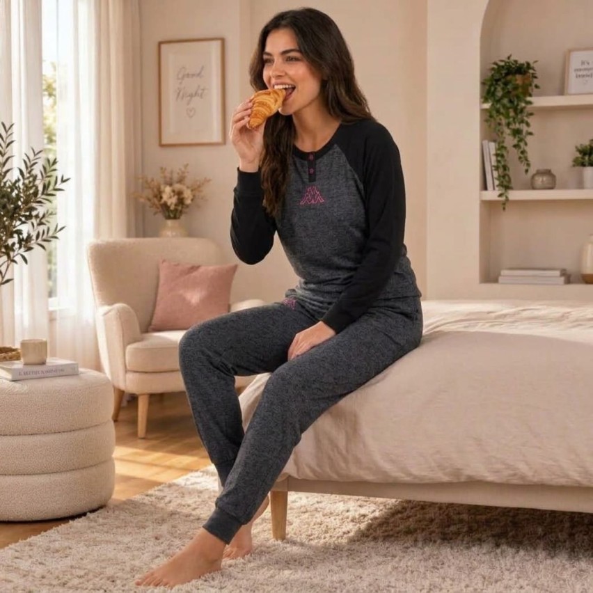 Pigiama donna scollo serafino caldo cotone Kappa KWW26643
