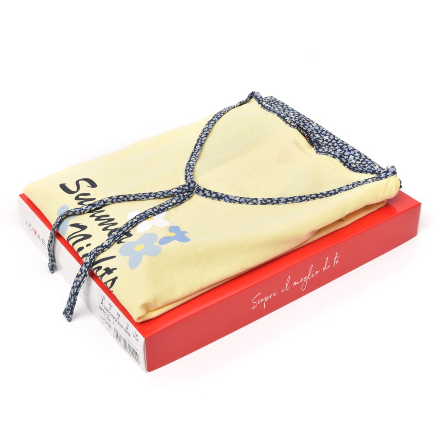 Pigiama donna estivo Lovable L0CPW 100% cotone giallo blu fiori