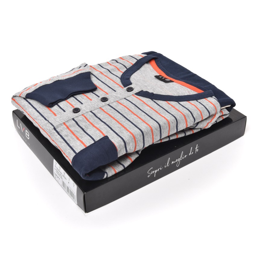 Pigiama uomo Lovable L0CPY cotone rigato grigio blu