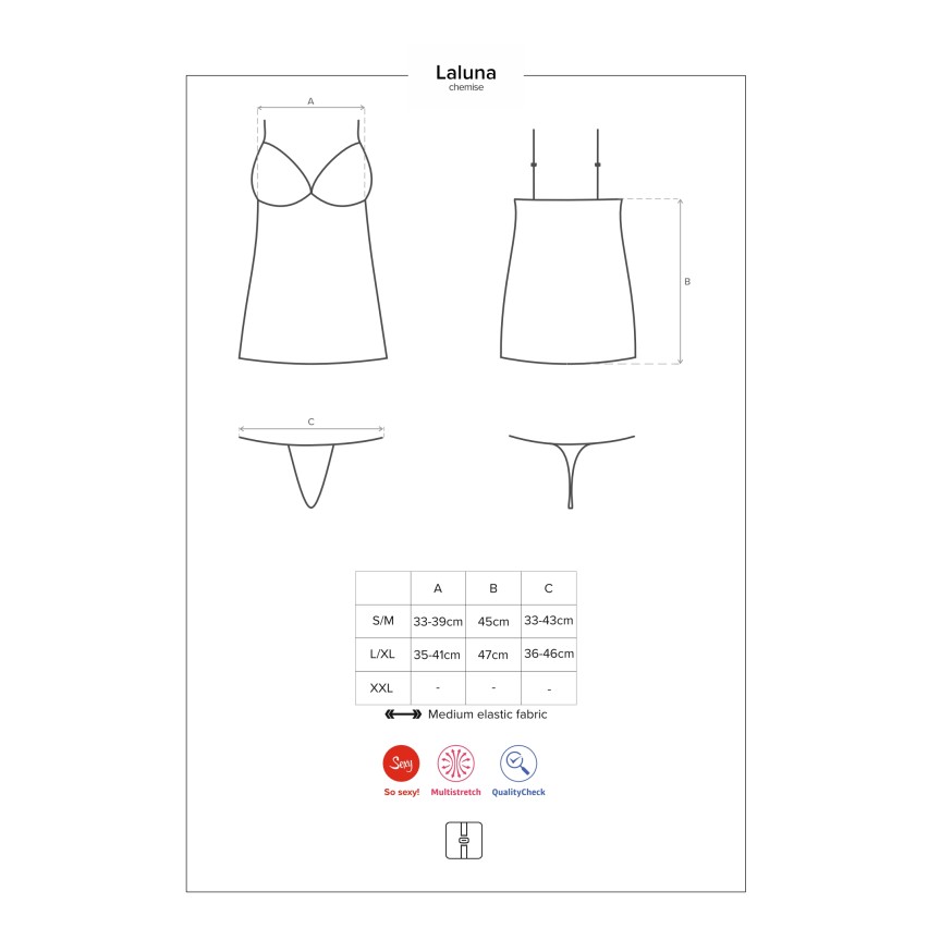 Sexy sottoveste + perizoma Laluna chemise e thong nero