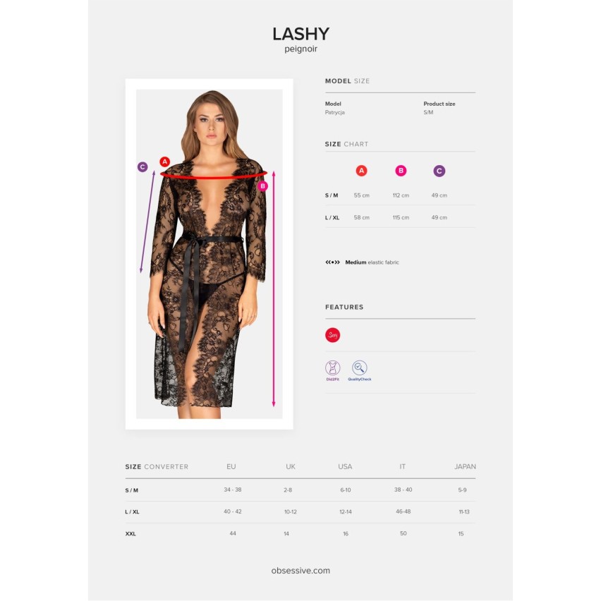 Vestaglia sexy in pizzo ciglia lunga peignoir Obsessive Lashy