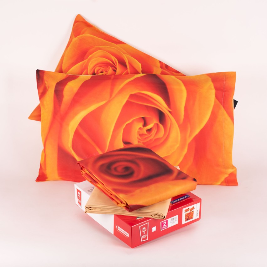 Lenzuola letto set + sotto con angoli e due federe matrimoniale Biancaluna Coria arancio
