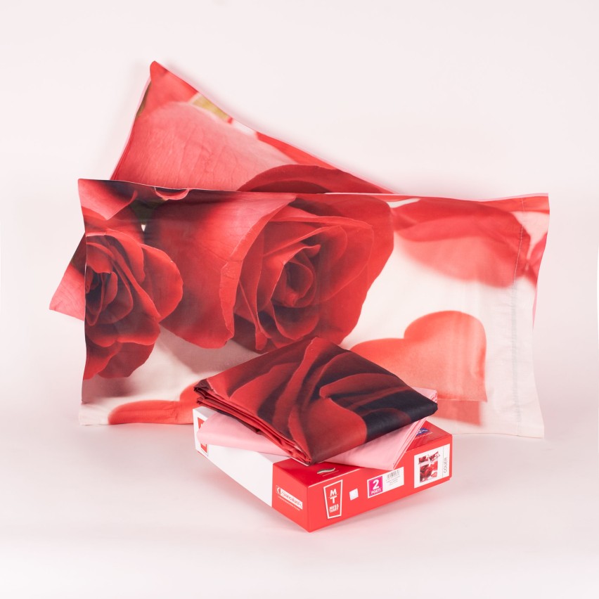 Lenzuola letto rose rosse cuore Biancaluna set 4 pezzi Couer rosso