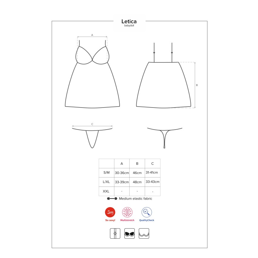 Sexy babydoll + perizoma Obsessive Letica babydoll e thong nero