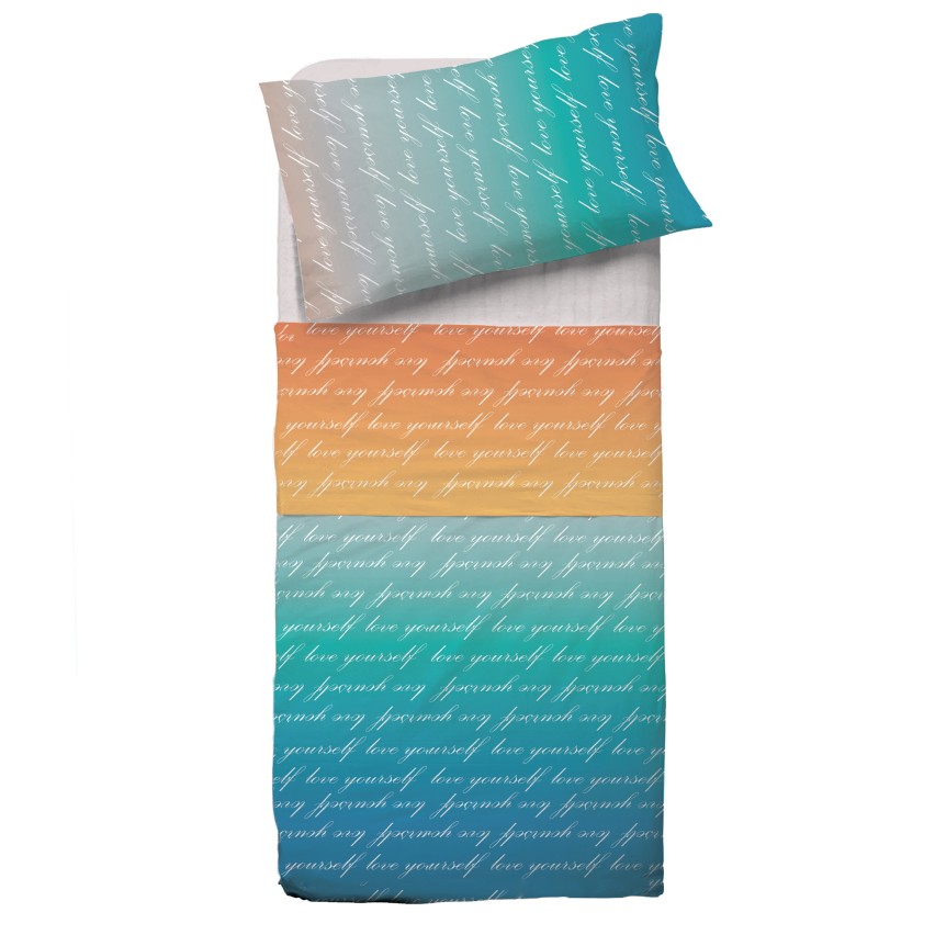 Completo letto Pompea Lettere lenzuola sopra sotto con angoli federa multicolore