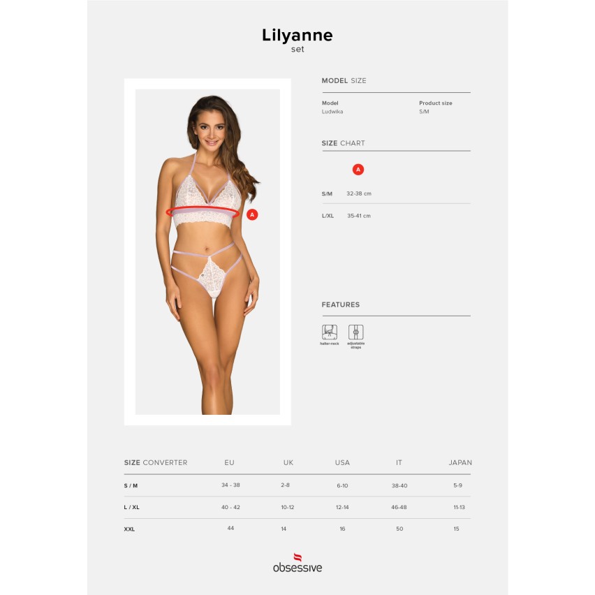 Set bralette + perizoma sexy bianco lilla Obsessive Lilyanne