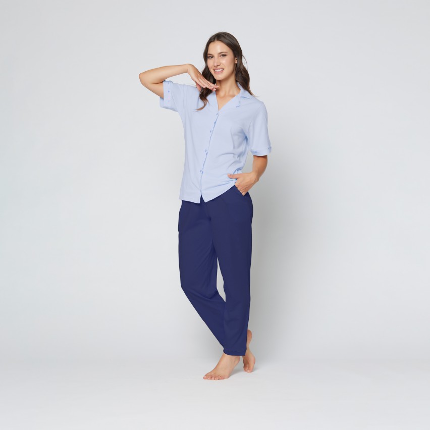 Pigiama Donna con maglia aperta 100% Cotone Cippi LOS559