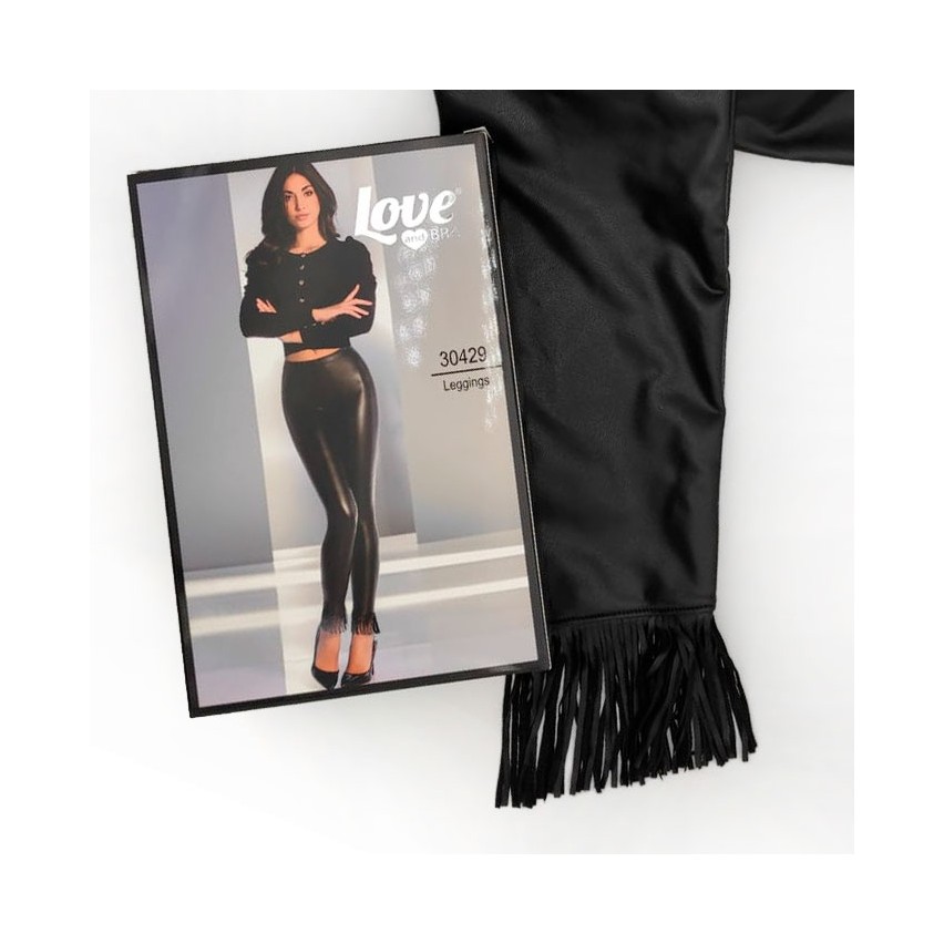 Leggings Love and bra 30429 in eco pelle con frange