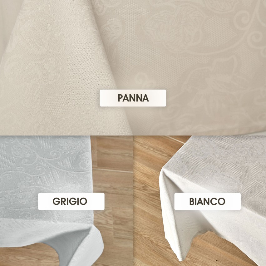 Tovaglia Vingi Ludovica cotone tinta unita ricamata panna