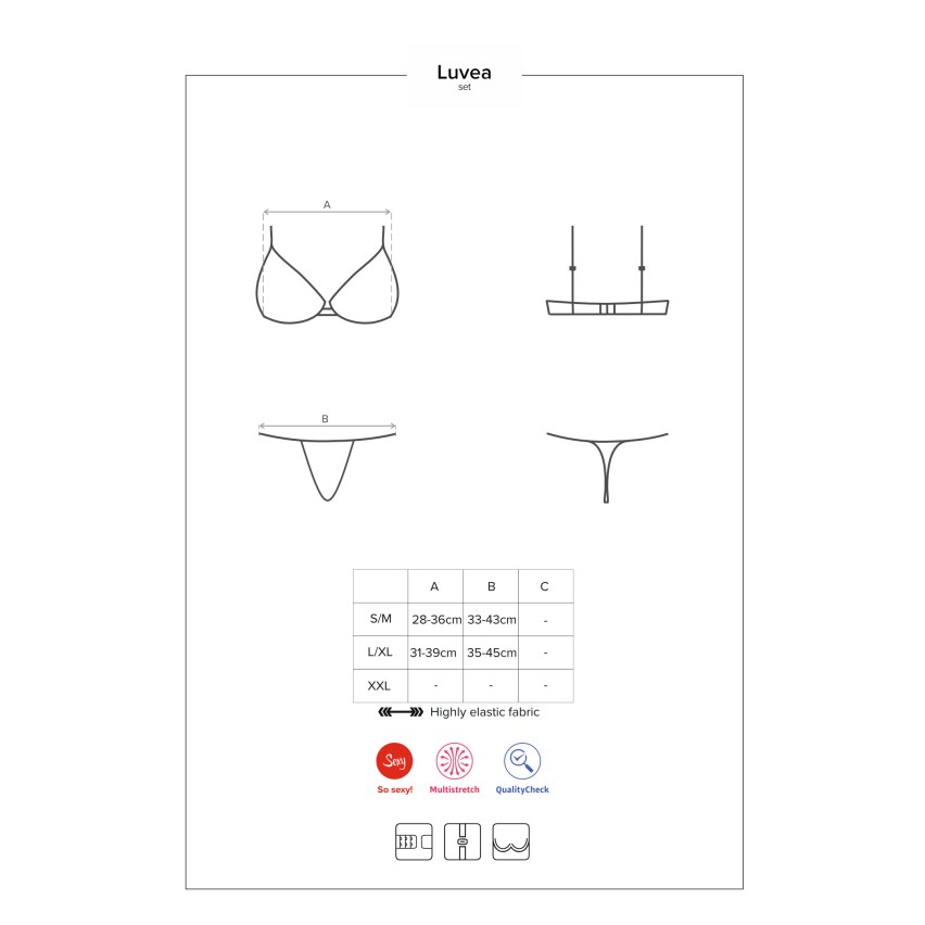 Completino intimo sexy perizoma + reggiseno Obsessive Luvae sexy pizzo nero 2 pz.