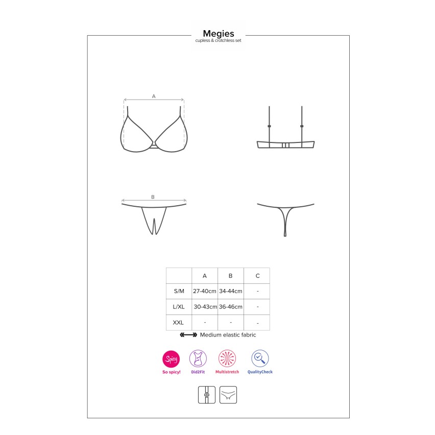 Sexy set Obsessive Megies seno scoperto + perizoma cavallo aperto 2 pz.
