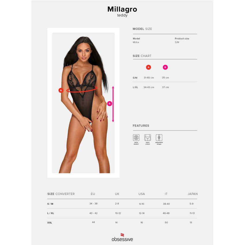 Sexy body Obsessive Millagro crotchless teddy cavallo aperto