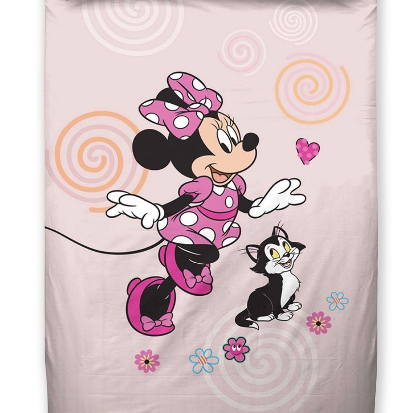 Completo letto lenzuola sopra + sotto con angoli + federa Minnie mouse bimba