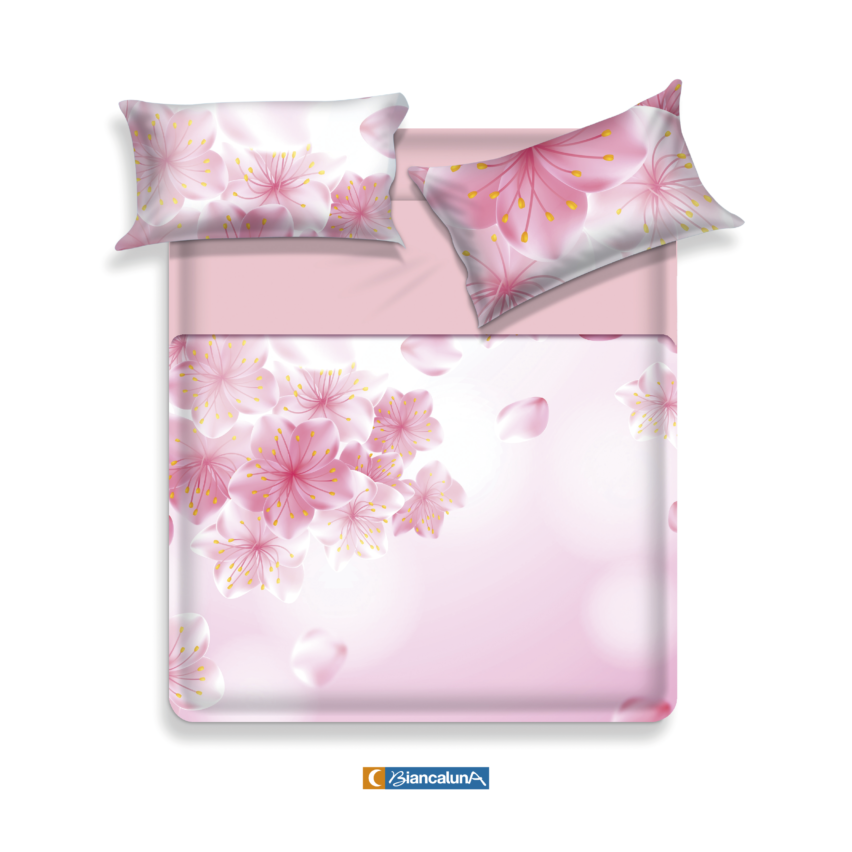 Lenzuola letto matrimoniale Biancaluna set lenzuola + due federe Dida fiori rosa