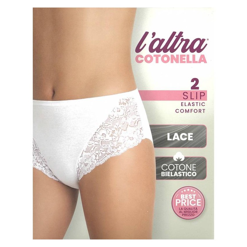 Slip midi donna Cotonella 4940 cotone e pizzo 2 pz
