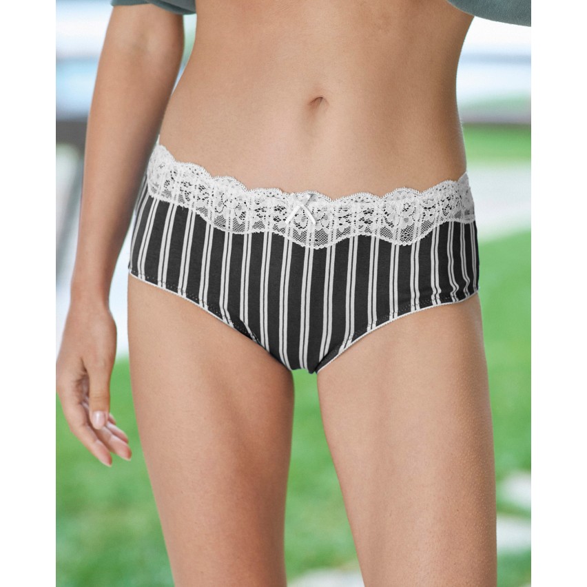 Slip midi Jadea 6323 nero + blu in cotone elasticizzato e pizzo 2 pz