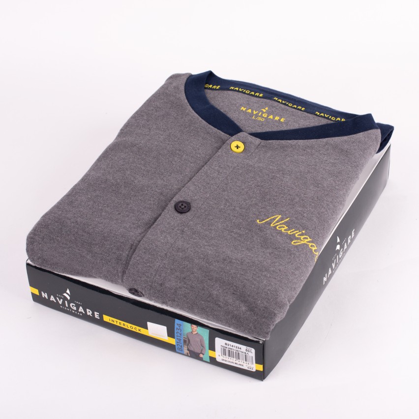 Pigiama uomo Navigare 2141234 a giacca invernale caldo cotone grigio 