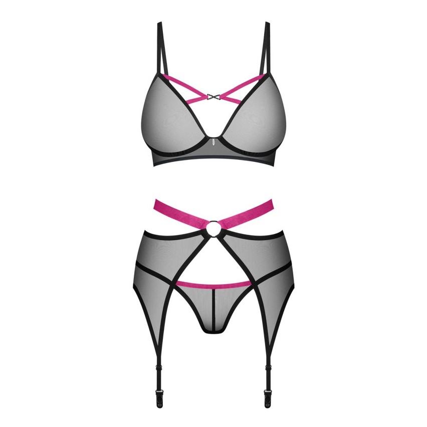 Coordinato reggiseno perizoma reggicalze Obsessive Novenes 3 pezzi