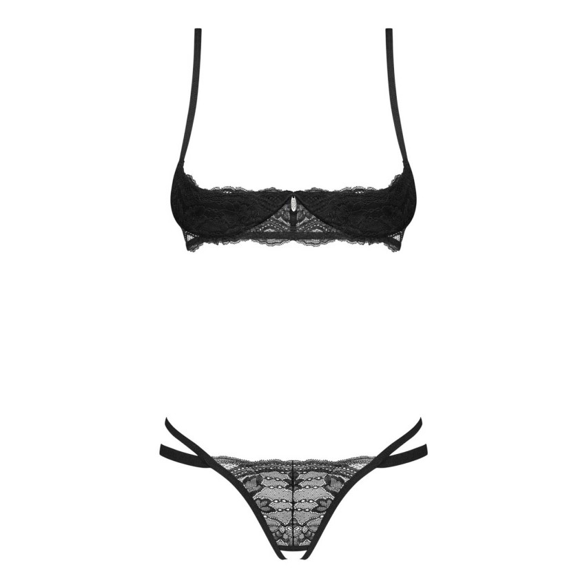 Set sexy in pizzo con reggiseno shelf e perizoma cavallo aperto Obsessive Nutris 