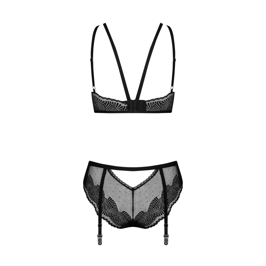 Set sexy Obsessive Allastia reggiseno + slip con reggicalze integrato