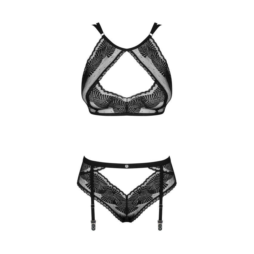 Set sexy Obsessive Allastia reggiseno + slip con reggicalze integrato