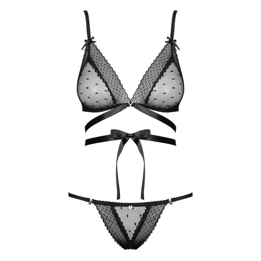 Reggiseno + perizoma set raso Obsessive Bowessa 2-pcs