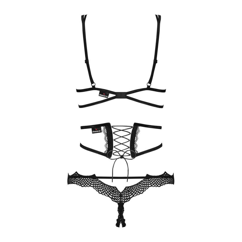 Sexy coordinato aperto donna Obsessive Bravelle set da 3 pezzi 