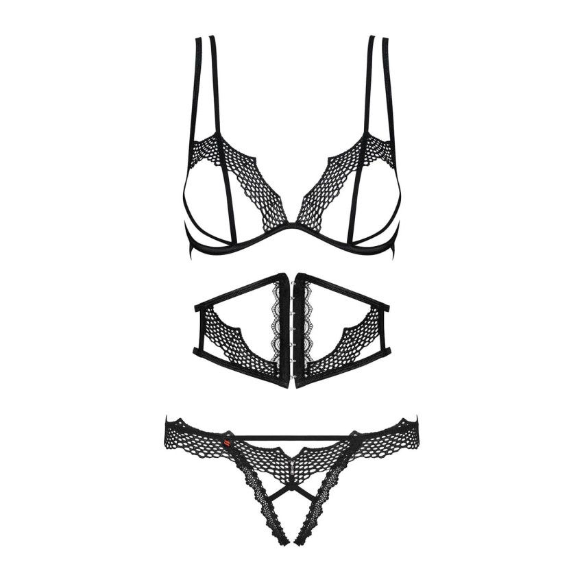 Sexy coordinato aperto donna Obsessive Bravelle set da 3 pezzi 