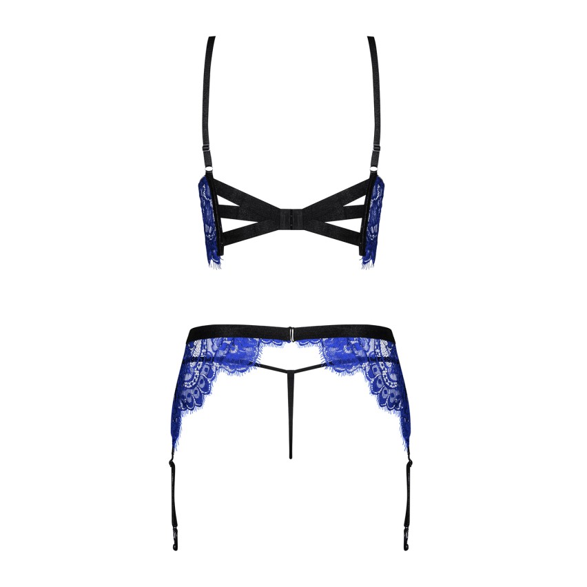 Set sexy corsetto + reggicalze + perizoma Cobaltess 3 pz azzurro