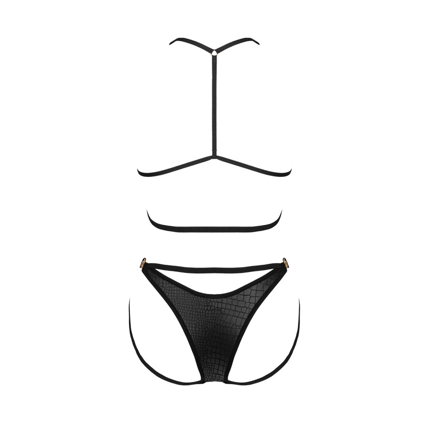 Coordinato pitonato nero su nero set sexy Cobra Nive 2 pezzi Obsessive