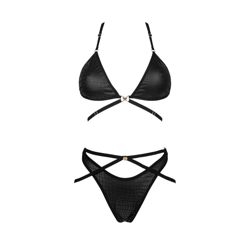 Coordinato pitonato nero su nero set sexy Cobra Nive 2 pezzi Obsessive
