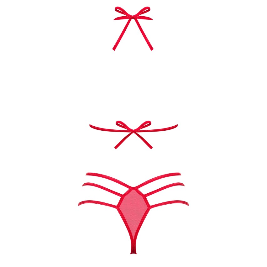 Set sensuale sexy rosso a perizoma con fiocchi e stringhe Giftella 2 pezzi