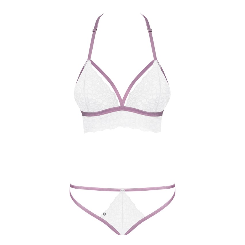 Set bralette + perizoma sexy bianco lilla Obsessive Lilyanne