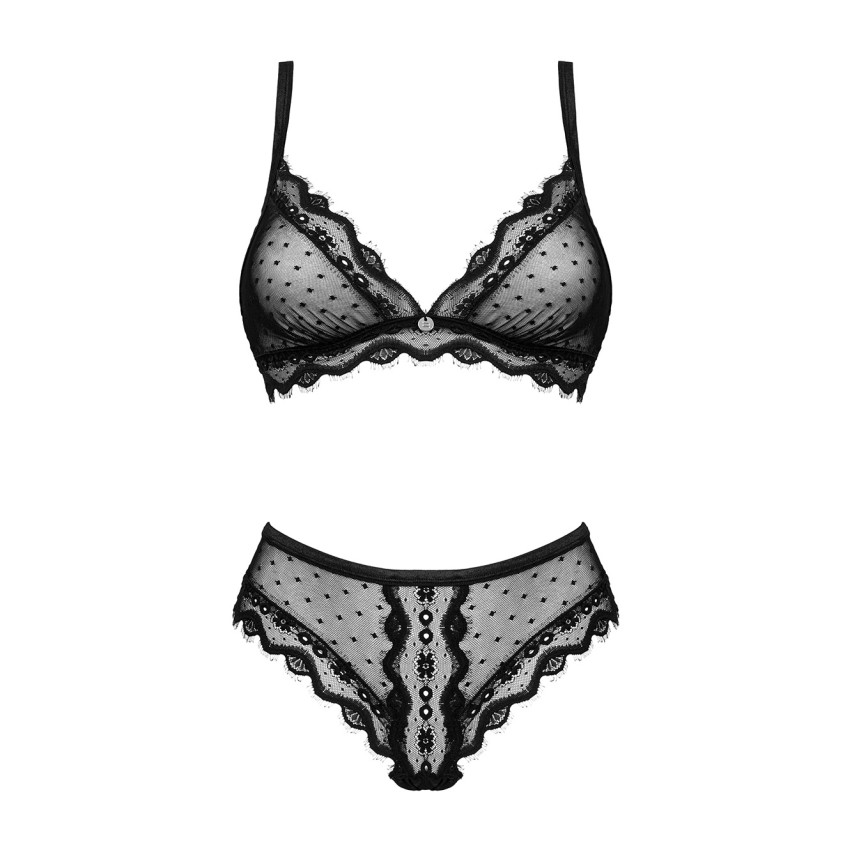 Completino intimo reggiseno con pizzo ciglia + perizoma Obsessive Marrbel 2pcs