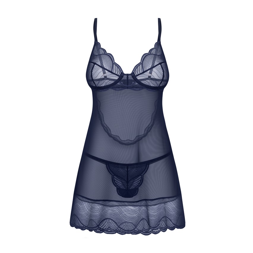 Sottoveste + perizoma pizzo e tulle Obsessive Nightly Blue Chemise
