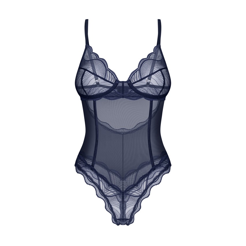 Body tulle e pizzo cavallo aperto Obsessive Nightly Blue Crotchless Teddy