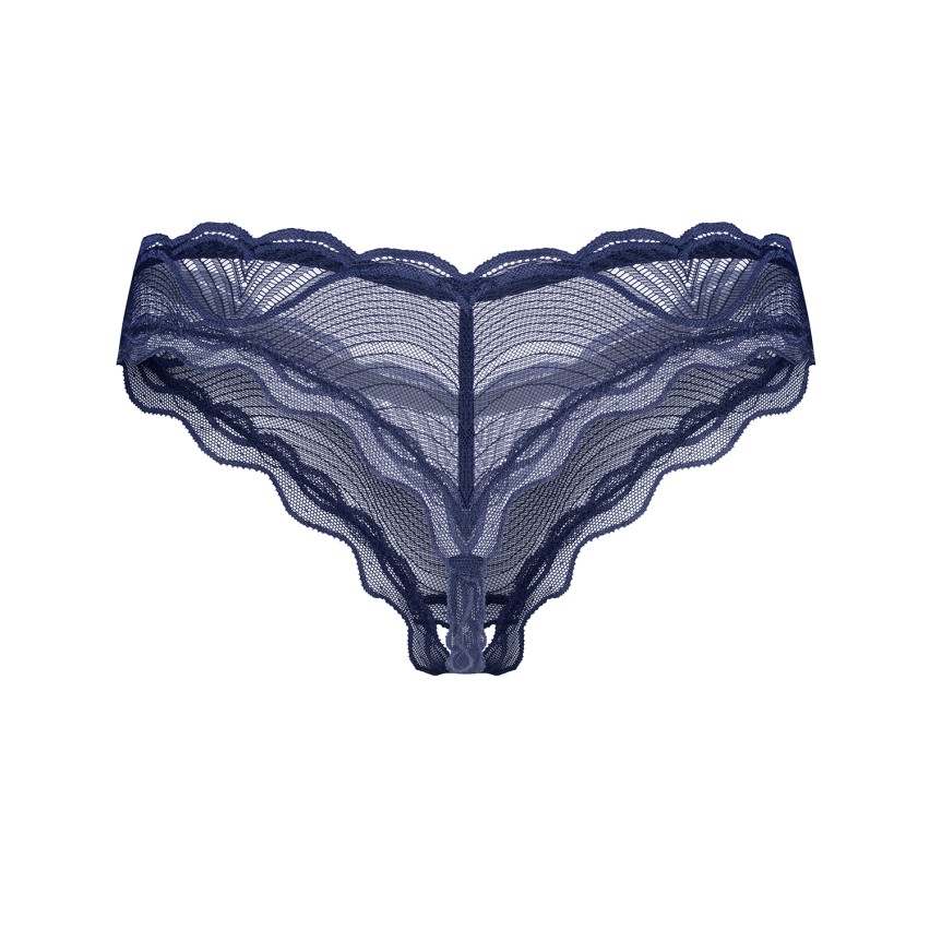 Perizoma in pizzo con cavallo aperto Obsessive Nightly Blue crotchless thong