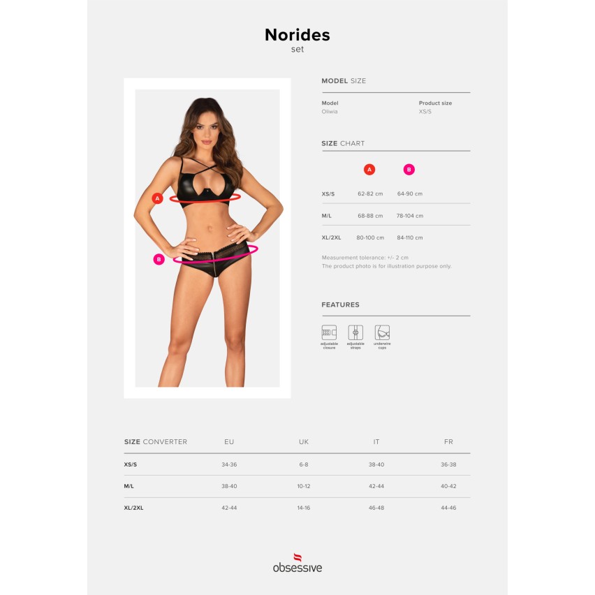 Reggiseno con ferretto + panties in similpelle Obsessive Norides 2 pcs