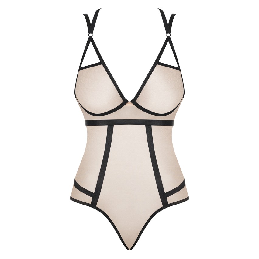 Body nudo perlato cinghie nere Obsessive Nudelia