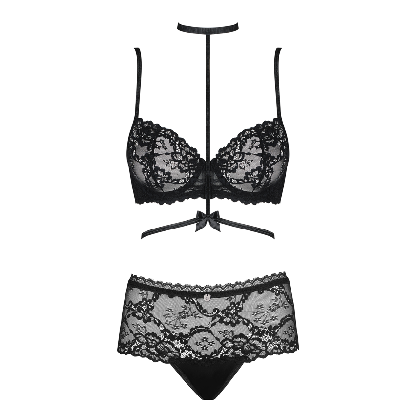 Lingerie sexy culotte + reggiseno + collarino Obsessive Raquelia