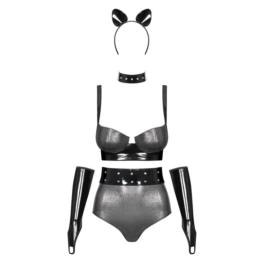 Sexy costume Obsessive Silveria grigio e nero 6 pz.