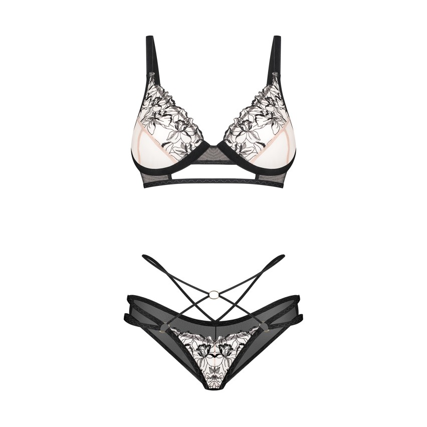 Coordinato slip + reggiseno tulle ricamato Obsessive Vila Blanes bra e panties